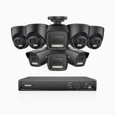 H500P - 3K 16 Channel PoE Security System with 4 Bullet & 4 Turret Cameras, Color & IR Night Vision, 3072*1728 Resolution, f/1.6 Aperture (0.005 Lux), Human & Vehicle Detection, Built-in Microphone,IP67